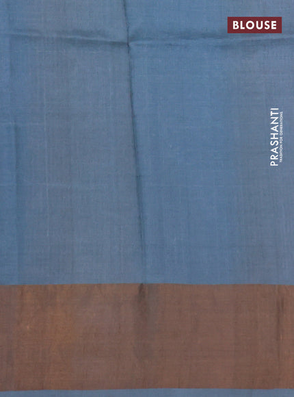 Pure tussar silk saree grey with allover floral digital prints and zari woven border