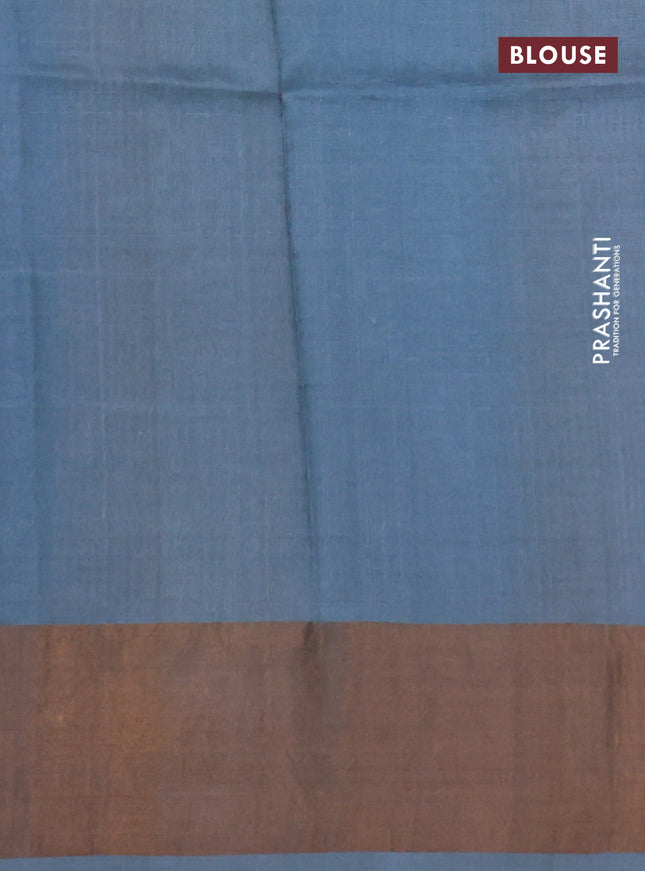 Pure tussar silk saree grey with allover floral digital prints and zari woven border