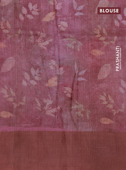 Pure tussar silk saree pastel maroon shade with allover floral digital prints and zari woven border