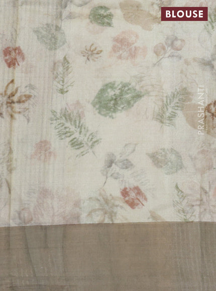 Pure tussar silk saree cream with allover digital prints and zari woven border