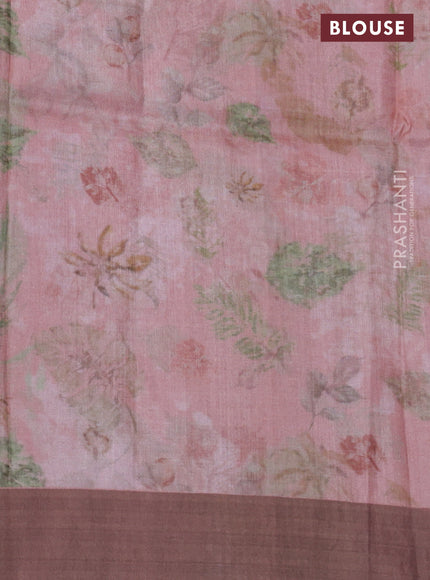 Pure tussar silk saree pastel pink with allover digital prints and zari woven border