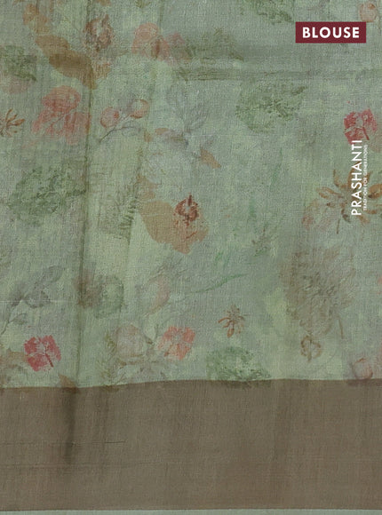 Pure tussar silk saree pastel green with allover digital prints and zari woven border