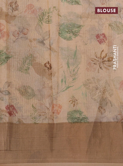 Pure tussar silk saree sandal with allover digital prints and zari woven border