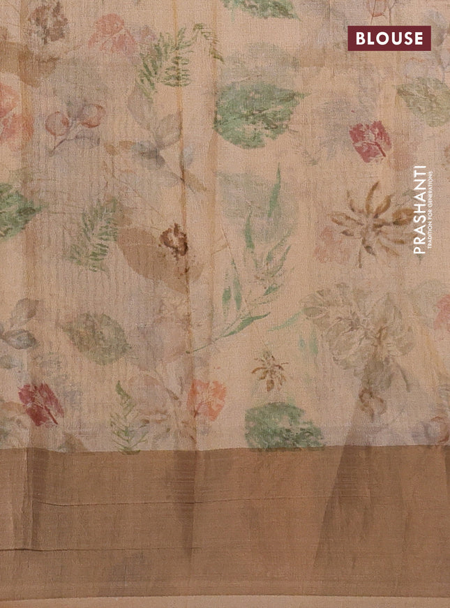 Pure tussar silk saree sandal with allover digital prints and zari woven border