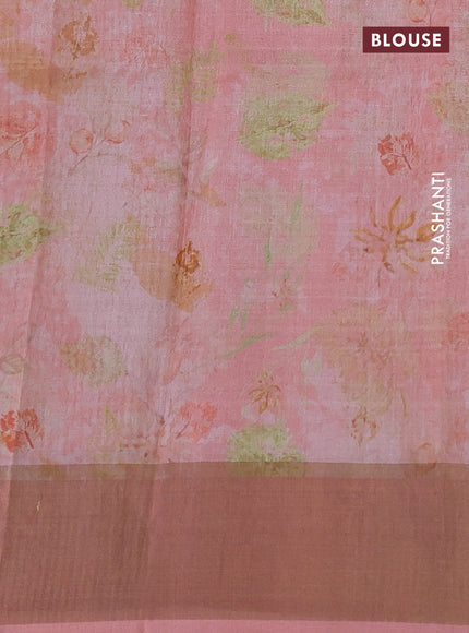 Pure tussar silk saree pastel pink with allover digital prints and zari woven border