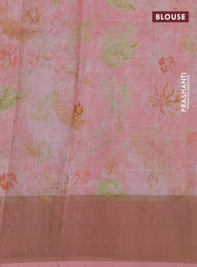 Pure tussar silk saree pastel pink with allover digital prints and zari woven border