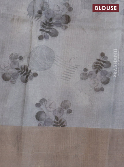 Pure tussar silk saree grey with digital prints and zari woven border