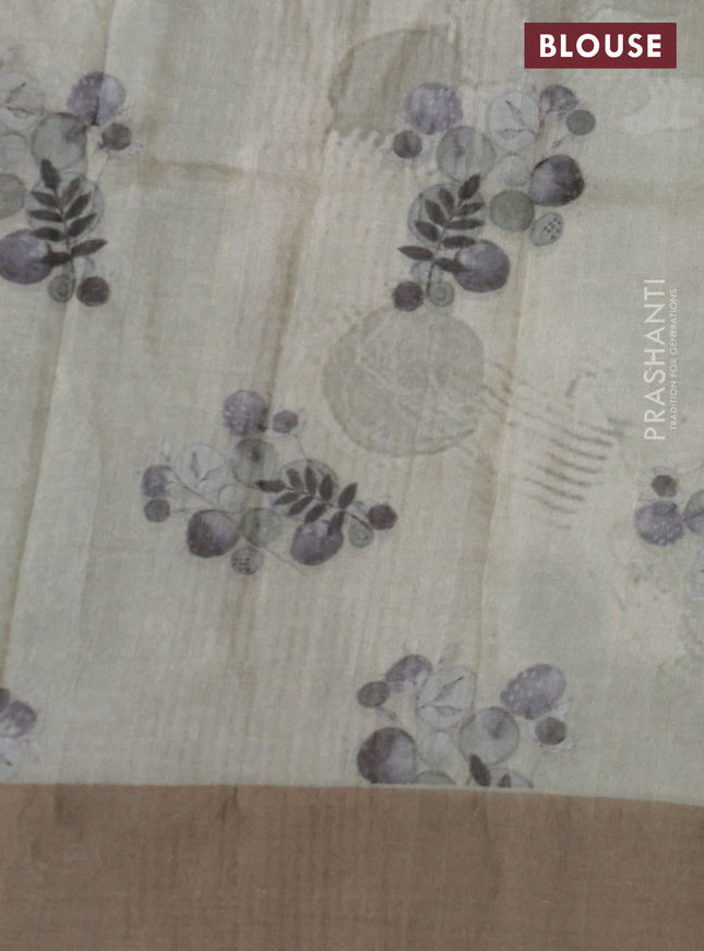 Pure tussar silk saree pastel green with digital prints and zari woven border