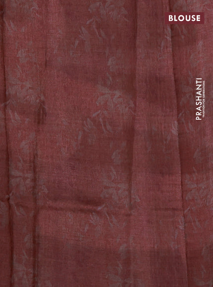 Pure tussar silk saree maroon shade with digital prints and zari woven border