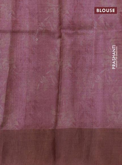 Pure tussar silk saree wine shade with digital prints and zari woven border