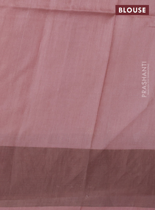 Pure tussar silk saree pastel pink with floral digital prints and zari woven border
