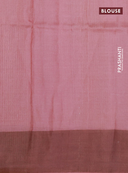 Pure tussar silk saree pastel pink with floral digital prints and zari woven border