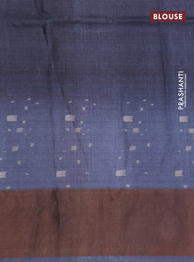 Pure tussar silk saree dark grey with allover digital prints and zari woven border