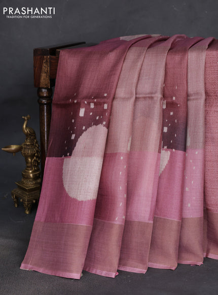 Pure tussar silk saree mauve pink with allover digital prints and zari woven border