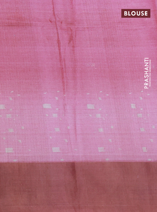 Pure tussar silk saree mauve pink with allover digital prints and zari woven border