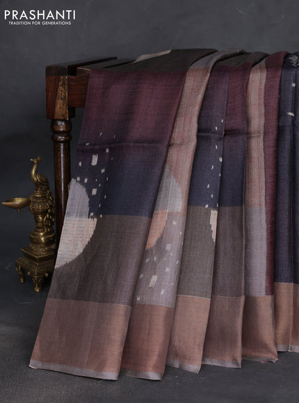 Pure tussar silk saree pastel grey with allover digital prints and zari woven border