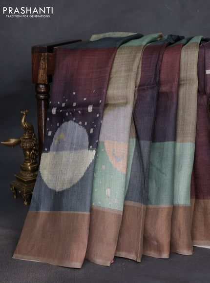 Pure tussar silk saree multi colour with allover digital prints and zari woven border