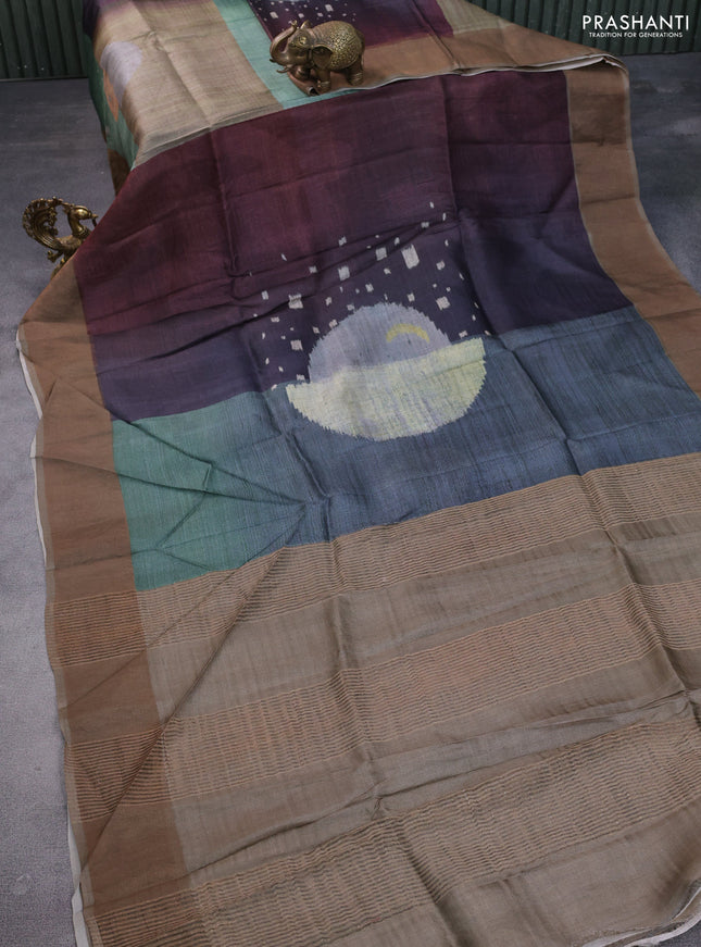 Pure tussar silk saree multi colour with allover digital prints and zari woven border