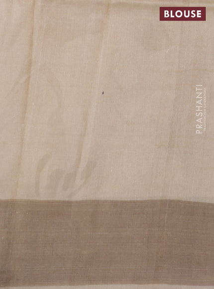 Pure tussar silk saree sandal with floral digital prints and zari woven border