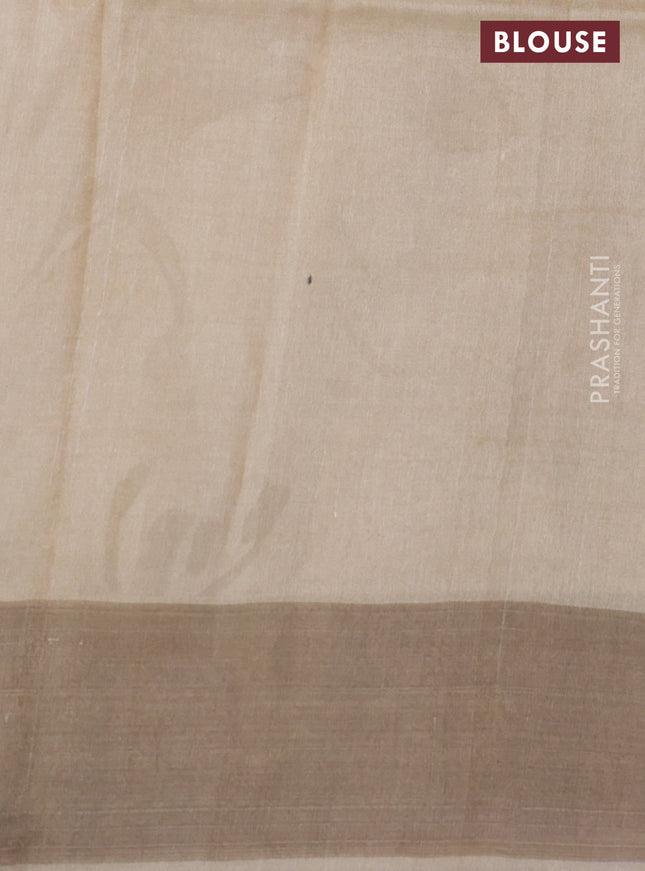 Pure tussar silk saree sandal with floral digital prints and zari woven border