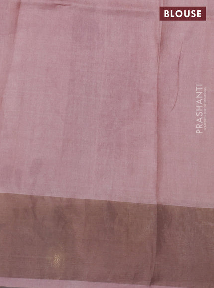 Pure tussar silk saree pastel pink with floral digital prints and zari woven border