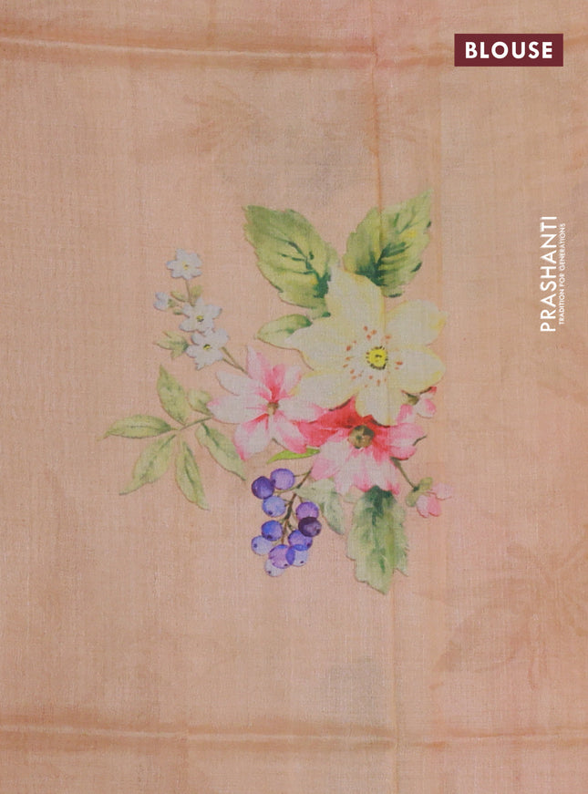 Pure tussar silk saree pale orange with floral digital prints and zari woven border