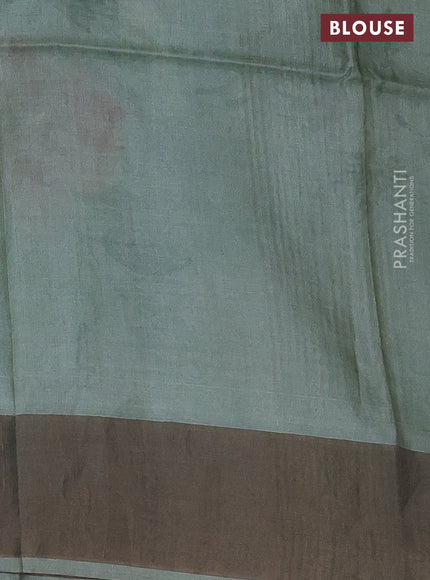 Pure tussar silk saree pastel green with floral digital prints and zari woven border