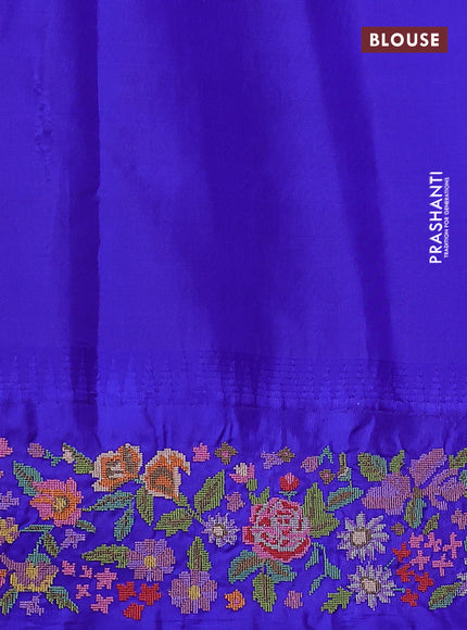 Pure gadwal silk saree light green and blue with zari woven buttas and temple design embroidery border