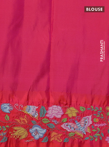 Pure gadwal silk saree teal blue and dual shade of pinkish orange with zari woven buttas and temple design embroidery border