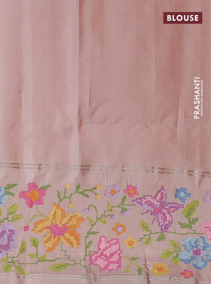 Pure soft silk saree rustic orange and beige with zari woven buttas and floral design embroidery border