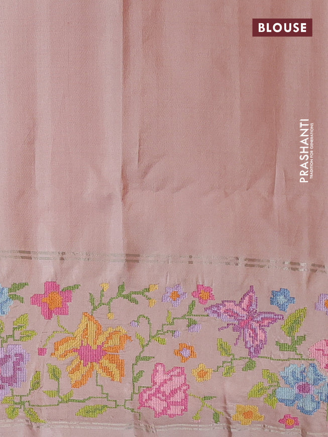 Pure soft silk saree rustic orange and beige with zari woven buttas and floral design embroidery border