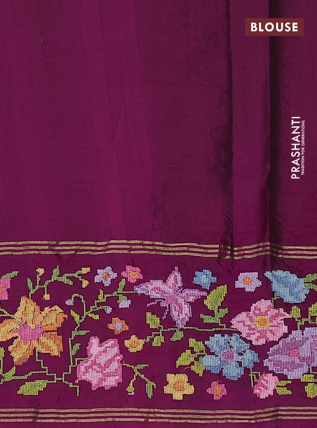 Pure soft silk saree grey and dark magenta pink with allover zari weaves and floral design embroidery border