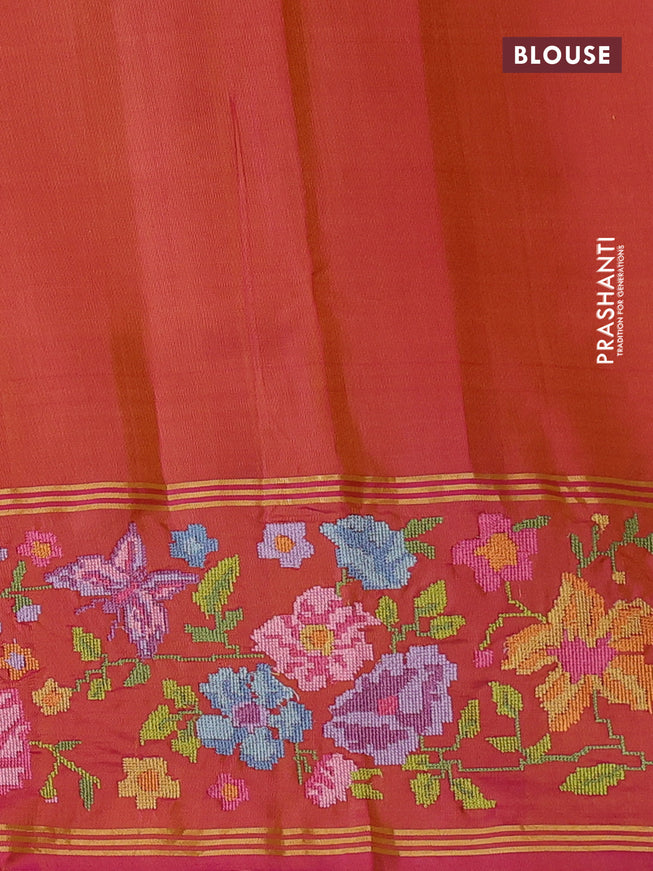Pure soft silk saree mango yellow and dual shade of pink with zari woven buttas and floral design embroidery border
