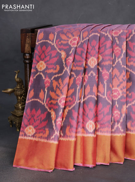 Rajkot patola silk saree dark mauve pink and pink with allover ikat weaves and zari woven border