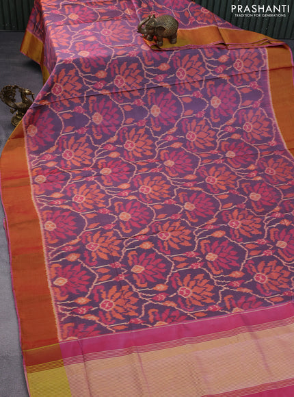 Rajkot patola silk saree dark mauve pink and pink with allover ikat weaves and zari woven border