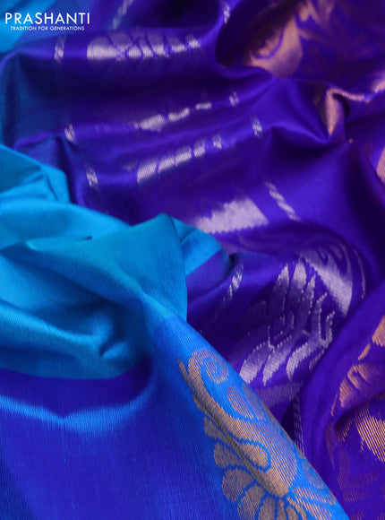 Pure uppada silk saree cs blue and blue with zari woven buttas and zari woven border