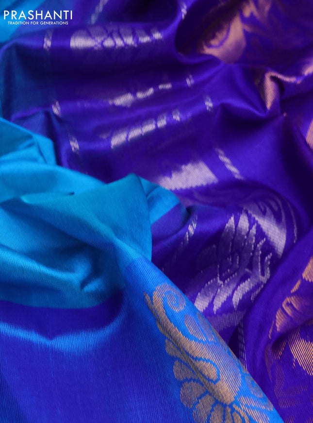 Pure uppada silk saree cs blue and blue with zari woven buttas and zari woven border