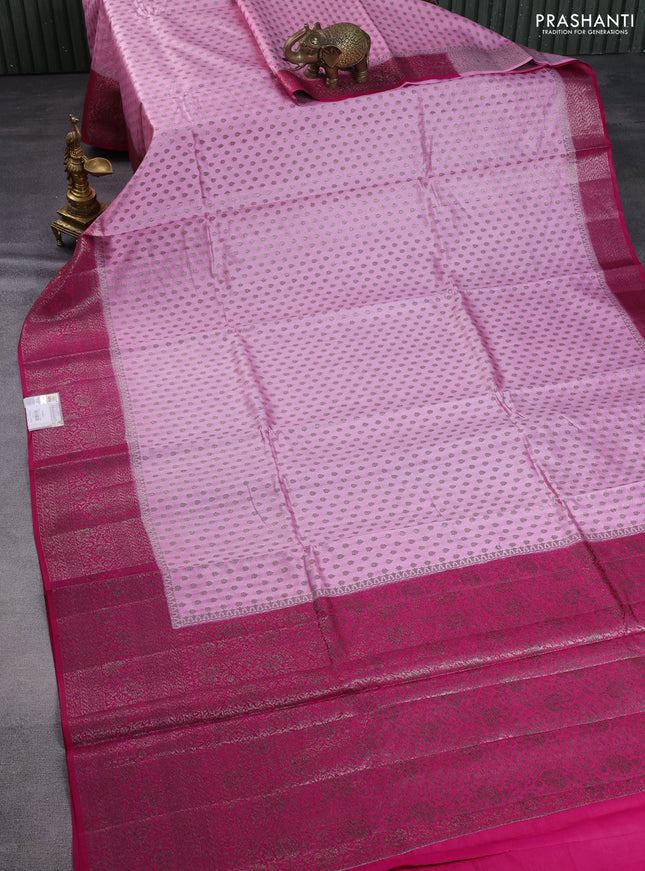 Chiniya silk saree light pink and pink with allover thread & zari woven buttas and banarasi style border