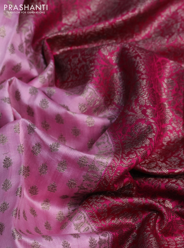 Chiniya silk saree light pink and pink with allover thread & zari woven buttas and banarasi style border