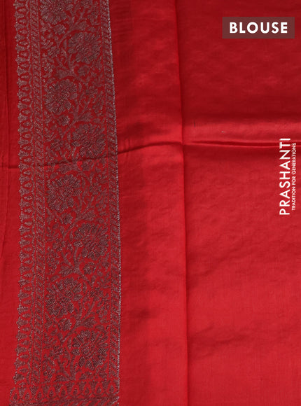 Chiniya silk saree pale yellow and red with allover thread & zari woven buttas and banarasi style border