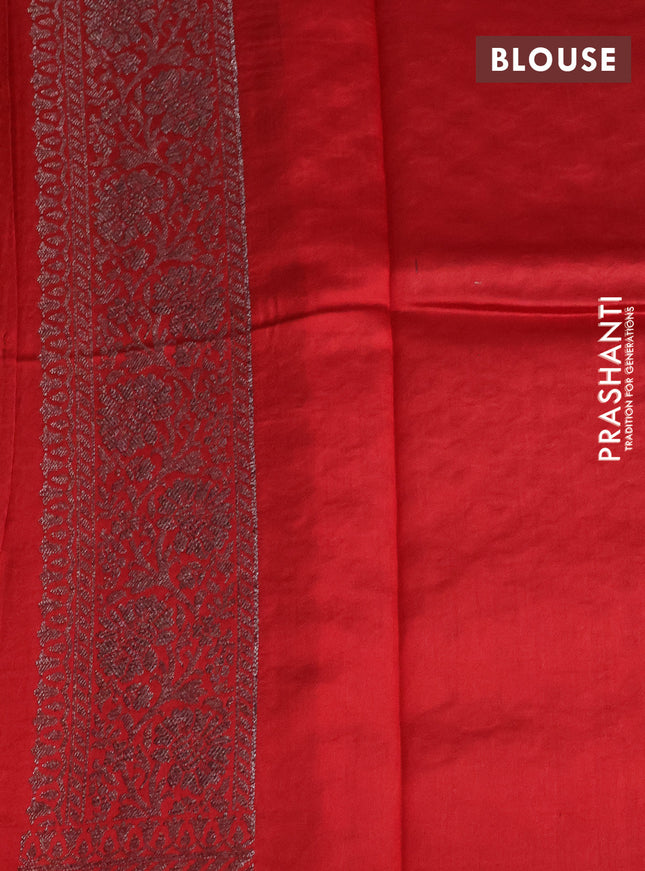 Chiniya silk saree pale yellow and red with allover thread & zari woven buttas and banarasi style border