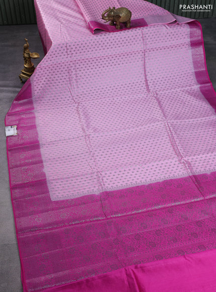 Chiniya silk saree light pink and pink with allover thread & zari woven buttas and banarasi style border