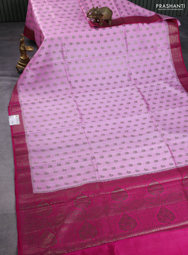 Chiniya silk saree light pink and pink with allover thread & zari woven buttas and banarasi style border