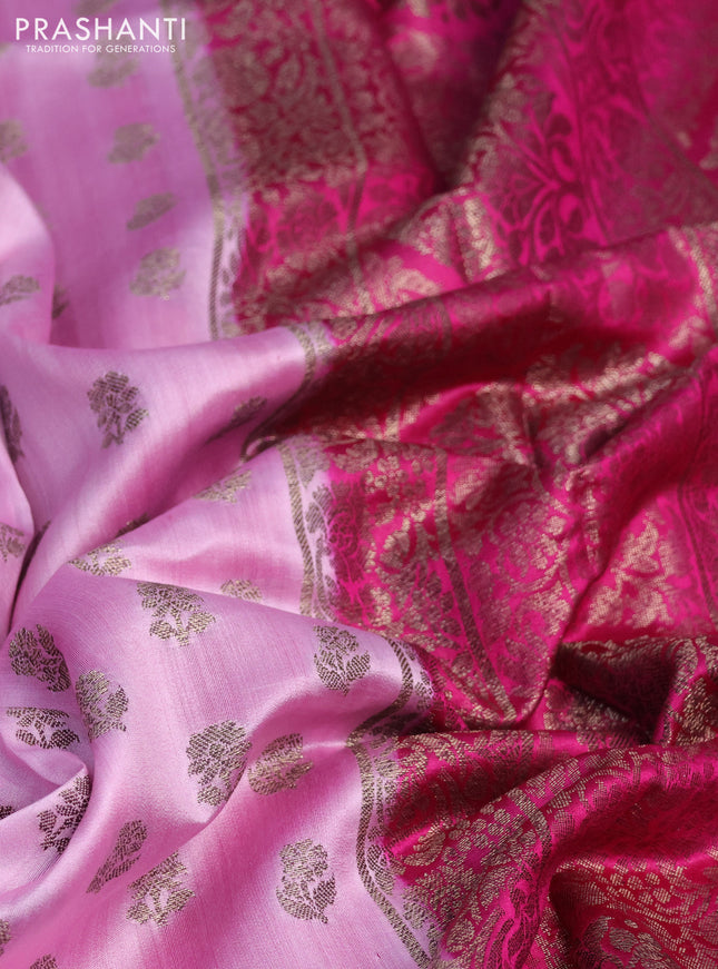Chiniya silk saree light pink and pink with allover thread & zari woven buttas and banarasi style border