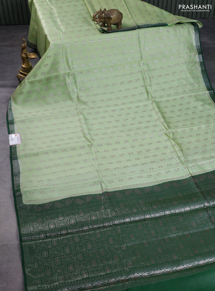 Chiniya silk saree pastel green and green with allover thread & zari woven buttas and woven border