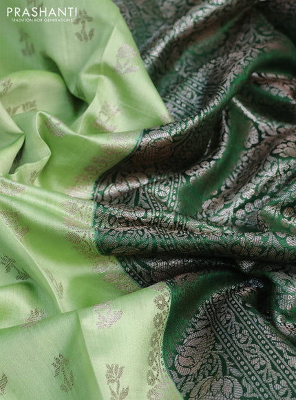 Chiniya silk saree pastel green and green with allover thread & zari woven buttas and woven border