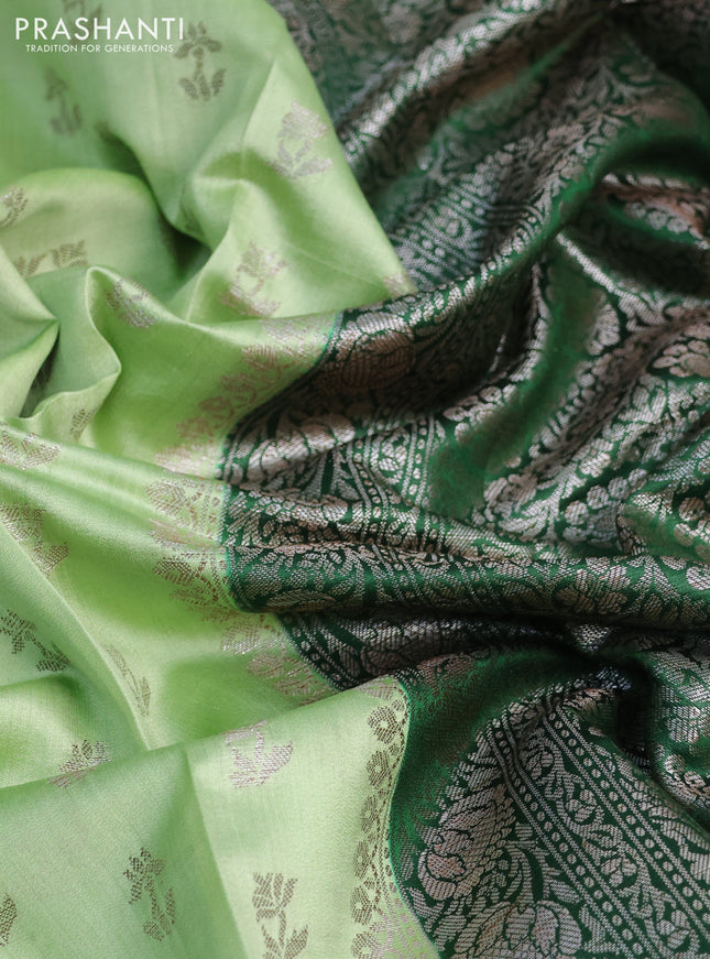 Chiniya silk saree pastel green and green with allover thread & zari woven buttas and woven border