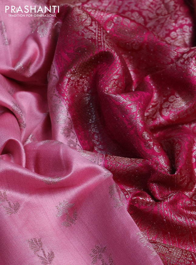 Chiniya silk saree light pink and pink with allover thread & zari woven buttas and woven border