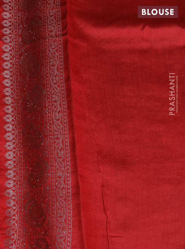 Chiniya silk saree pale yellow and red with allover thread & zari woven buttas and woven border