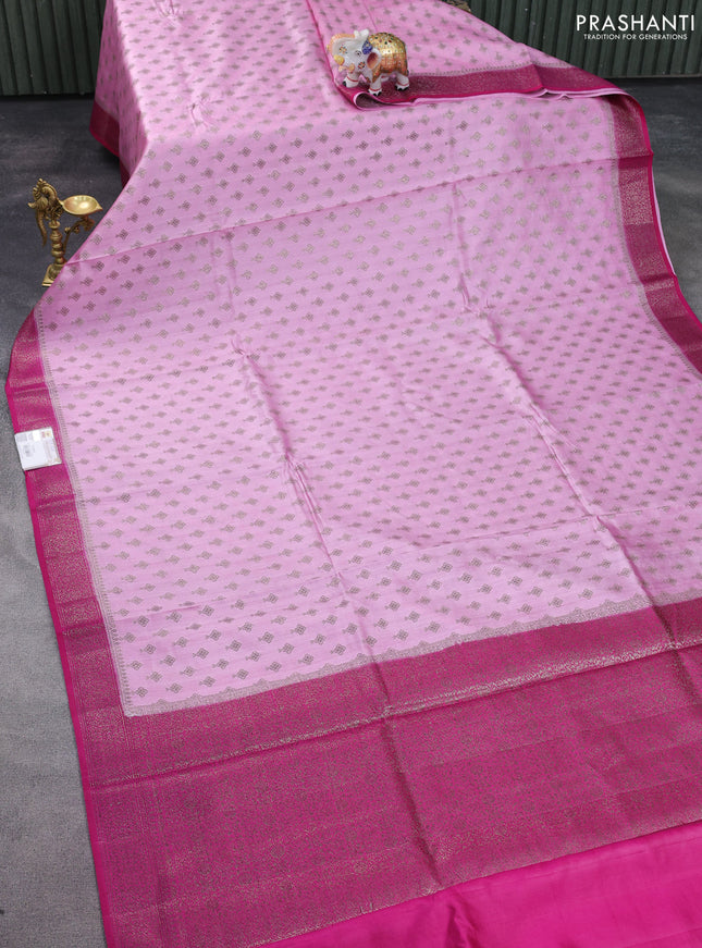 Chiniya silk saree light pink and pink with allover thread & zari woven buttas and banarasi style border